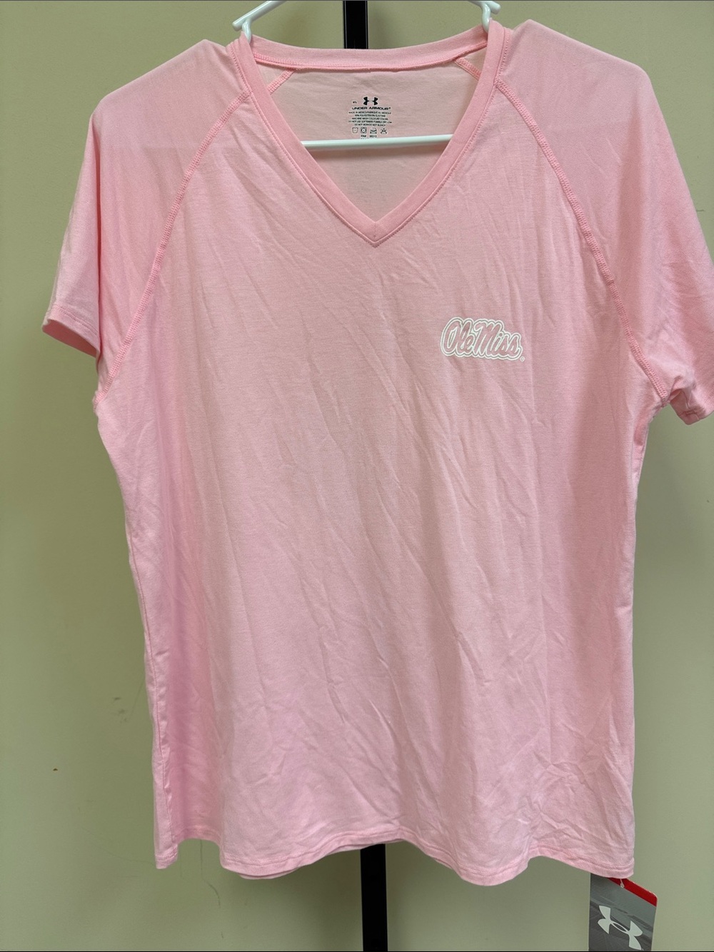 Under Armour Light Pink V-Neck Ole Miss Script Tee